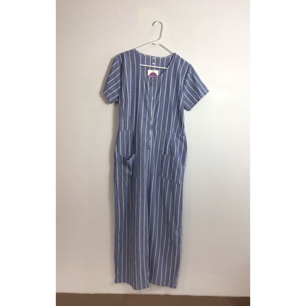 Cosygal Striped Blue Short-Sleeve Jumpsuit